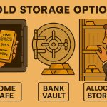 Gold bar being stored in home safe, bank vault, and professional facility